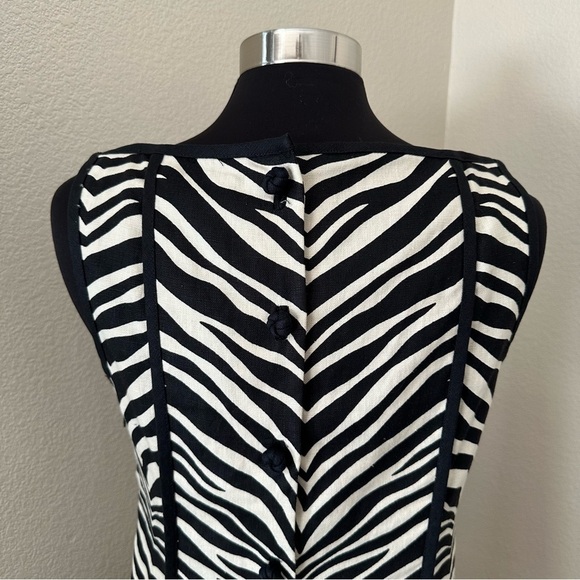 J. Crew Zebra Print Linen Sleeveless Black Cream Mini Dress Size 8 - Picture 10 of 14